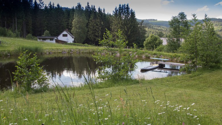 Badeteich & Hausansicht, &copy; Chalet-Nordwald, Fotograf Angela Hauler