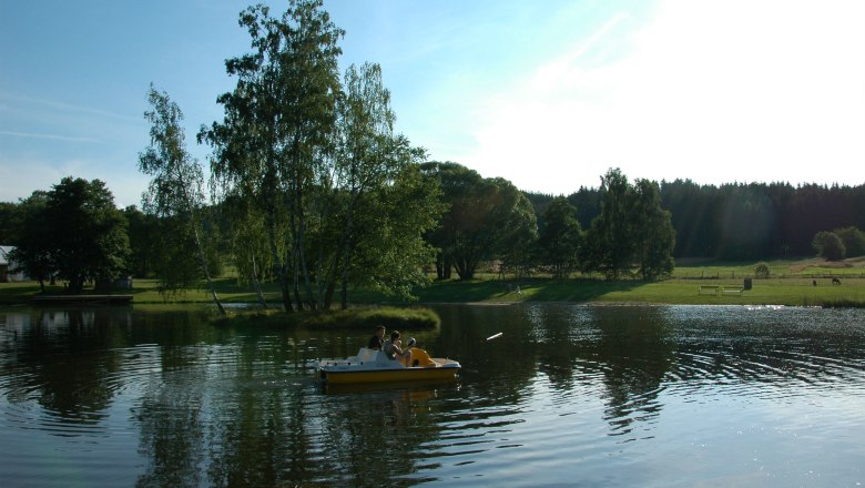 Tretboot Naturbadeteich, © Tourismusverein Moorbad Harbach, K. Haumer