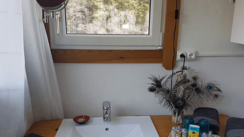 Waschbecken im Tiny House Living Legends: Z&auml;hne putzen mit Logenplatz, &copy; Ederm&uuml;hle